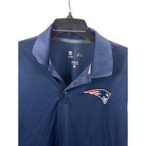 Nike Dri-Fit NFL Patriots Navy Polo Shirt Striped Sleeves Logos Mens L Golf
